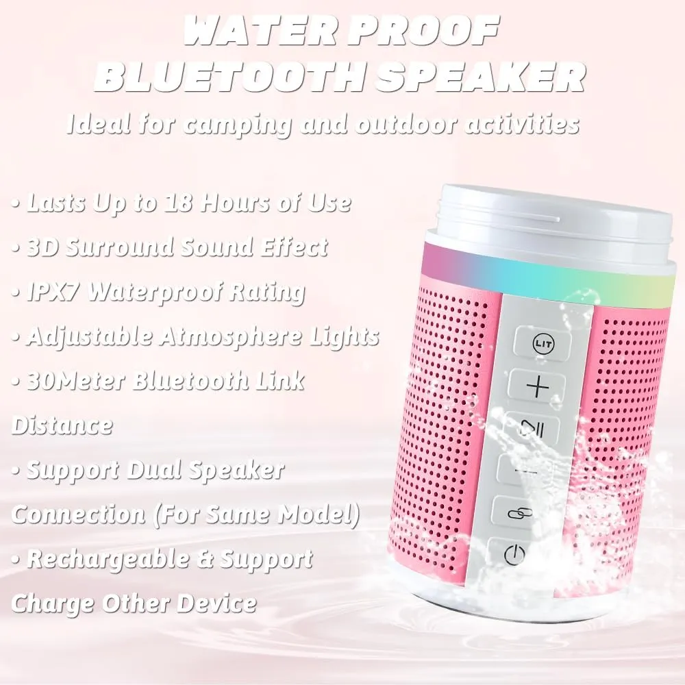 JBM Insulated Water Bottle with Bluetooth Speaker, Leak Proof Straw Lid, RGB LED Lights Stainless Steel Water Bottle for Sports (Pink)