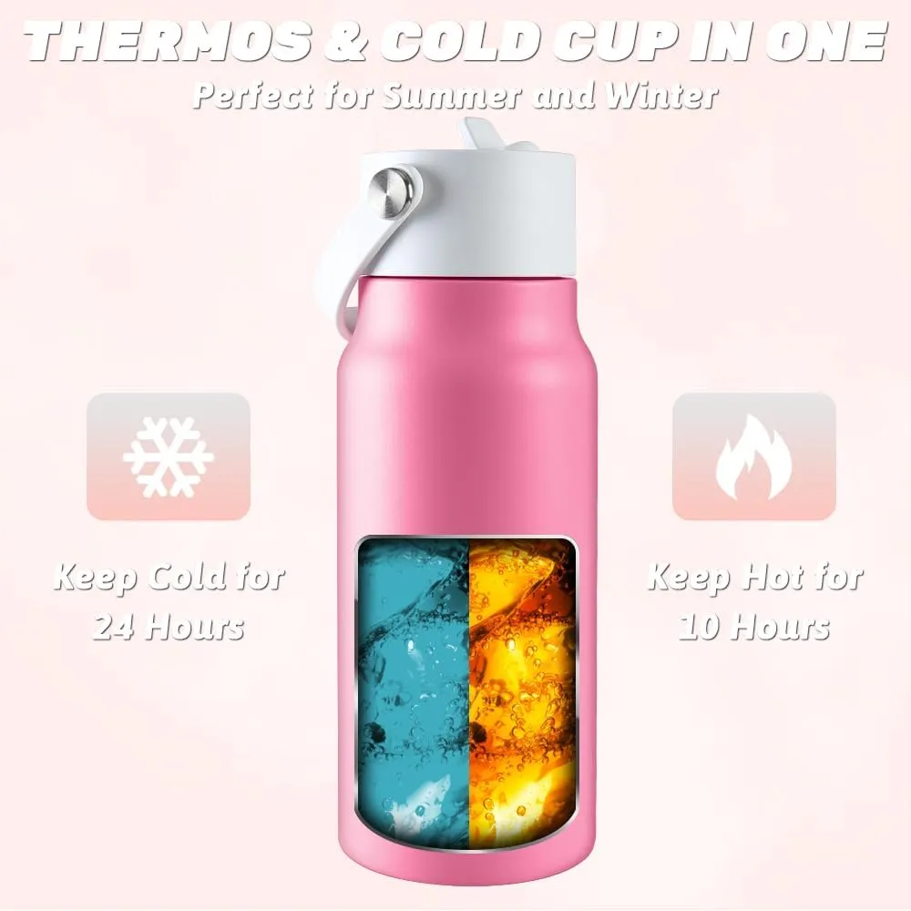 JBM Insulated Water Bottle with Bluetooth Speaker, Leak Proof Straw Lid, RGB LED Lights Stainless Steel Water Bottle for Sports (Pink)
