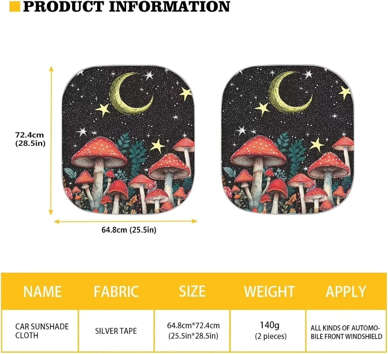 JEOCODY Forest Mushroom Windshield Sun Shade for Car, Automotive Windsheild Universal Fit 2 Pack, Painting Blocks Sun Glare UV and Heat, Protect Car Interior, Universal Fit