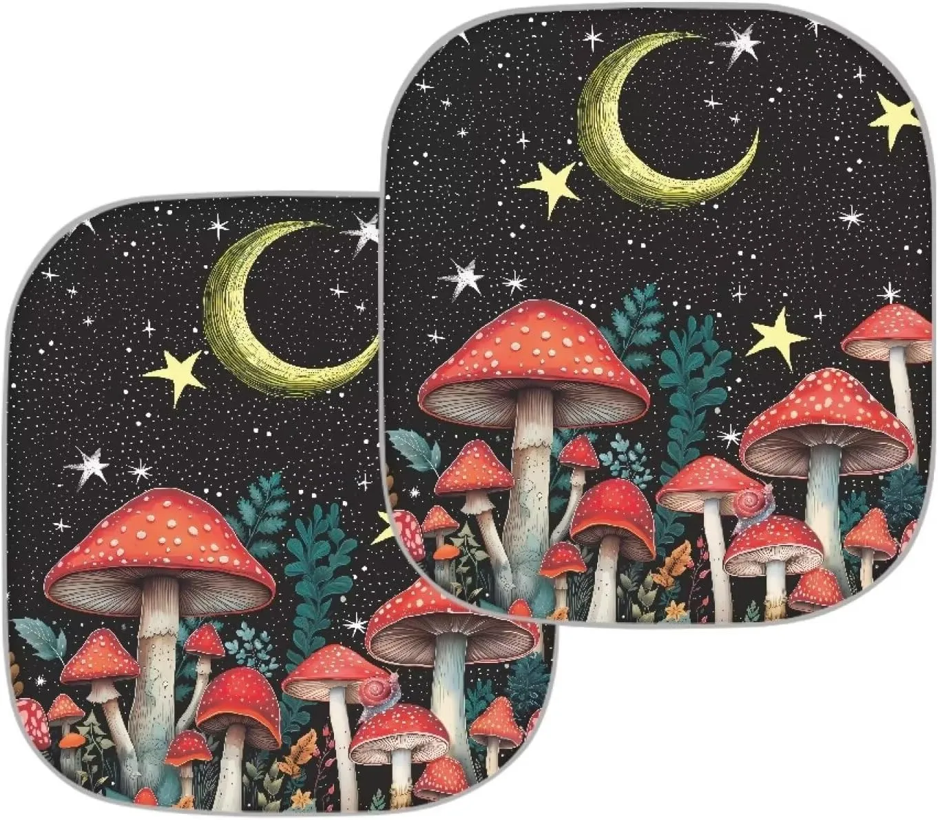 JEOCODY Forest Mushroom Windshield Sun Shade for Car, Automotive Windsheild Universal Fit 2 Pack, Painting Blocks Sun Glare UV and Heat, Protect Car Interior, Universal Fit