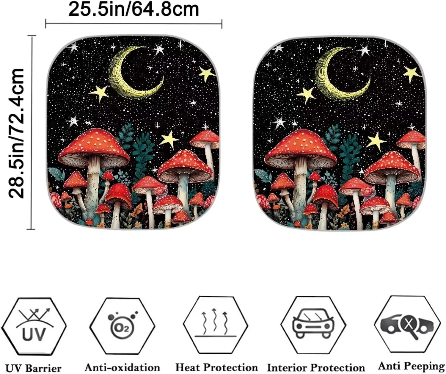 JEOCODY Forest Mushroom Windshield Sun Shade for Car, Automotive Windsheild Universal Fit 2 Pack, Painting Blocks Sun Glare UV and Heat, Protect Car Interior, Universal Fit