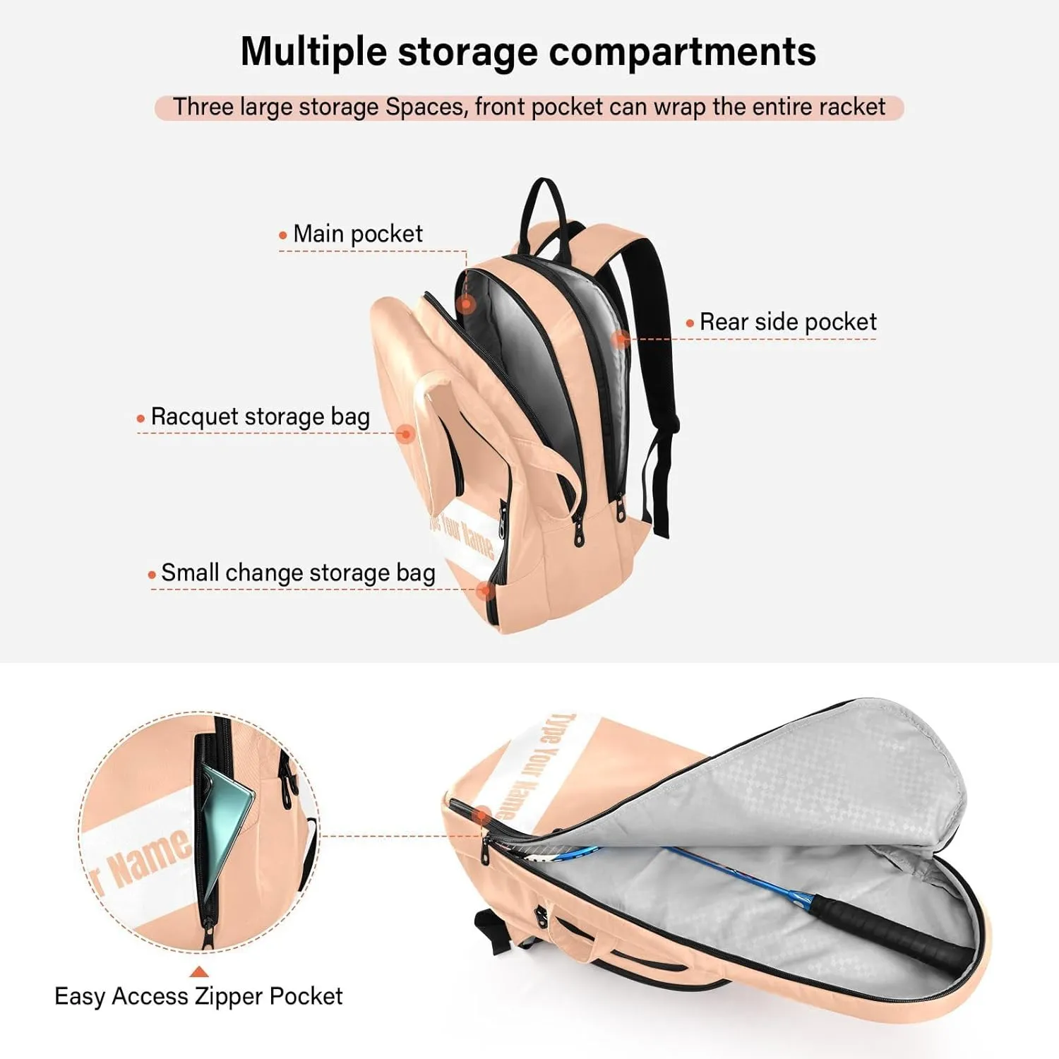 Joko Ivery Custom Tennis Bag Backpack Pickleball Bag Tennis Racket Bag Badminton Paddles Backpack Fits Squash Racquet
