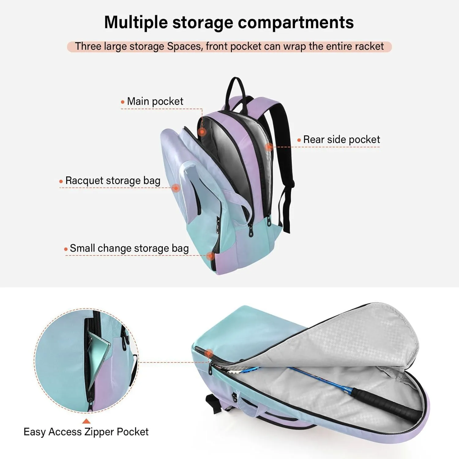 Joko Ivery Gradient Tennis Bag Backpack Tennis Bags Pickleball Bag Fits Badminton Paddles Backpack Tennis Racket Bag