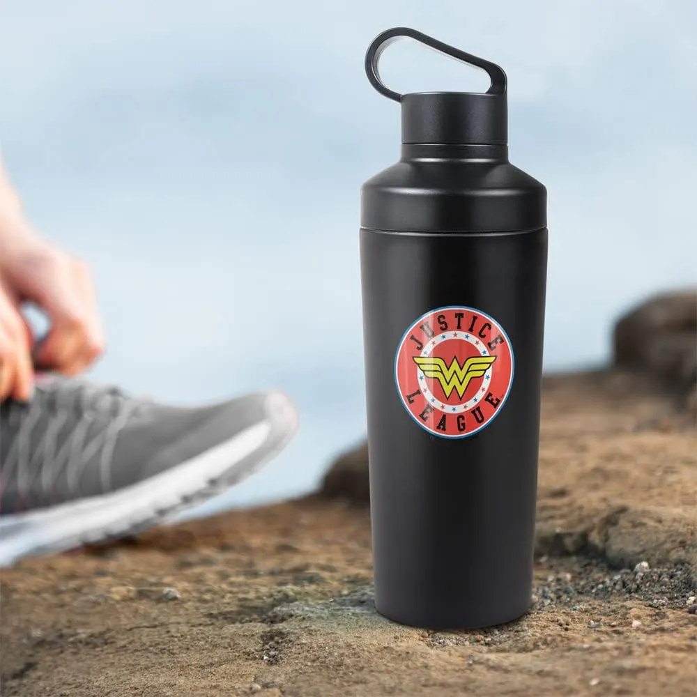 Justice League OFFICIAL Athletic Wonder Woman Justice League Logo 18 oz Insulated Water Bottle, Leak Resistant, Vacuum Insulated Stainless Steel with 2-in-1 Loop Cap