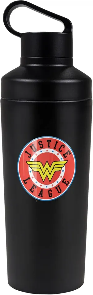 Justice League OFFICIAL Athletic Wonder Woman Justice League Logo 18 oz Insulated Water Bottle, Leak Resistant, Vacuum Insulated Stainless Steel with 2-in-1 Loop Cap
