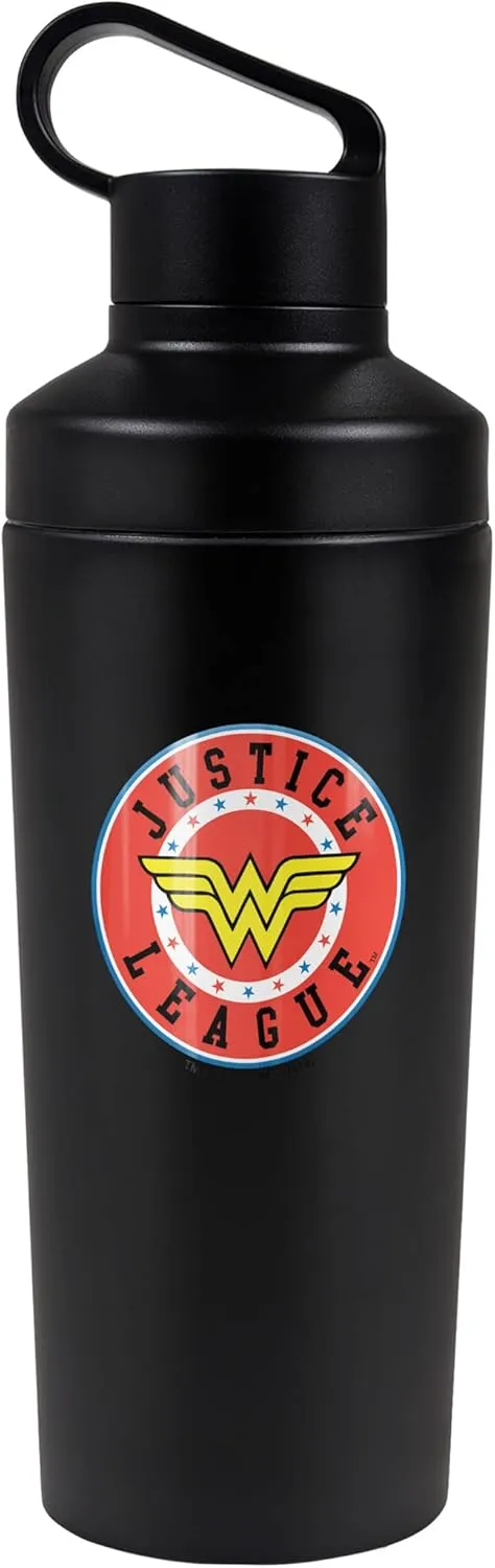 Justice League OFFICIAL Athletic Wonder Woman Justice League Logo 18 oz Insulated Water Bottle, Leak Resistant, Vacuum Insulated Stainless Steel with 2-in-1 Loop Cap
