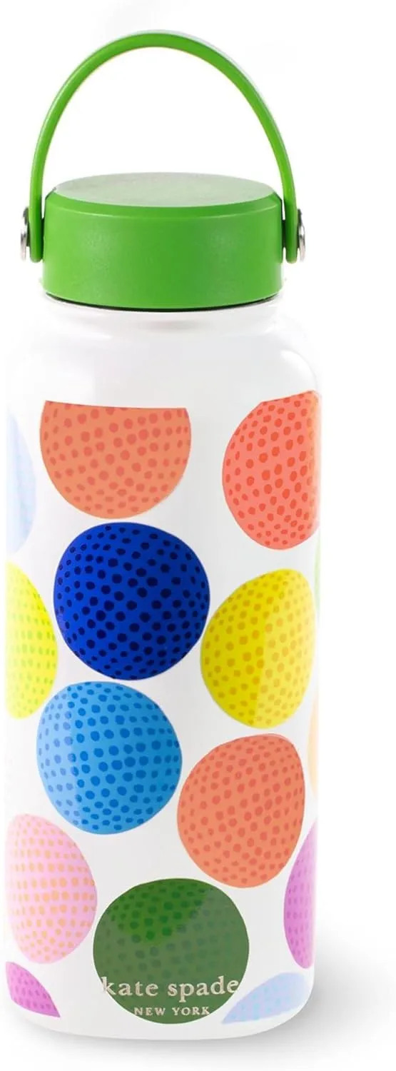 kate spade new york Large Insulated Stainless Steel Water Bottle, 33 Ounce Metal Water Bottle, Double Wall Travel Tumbler with Lid, Mini Golf