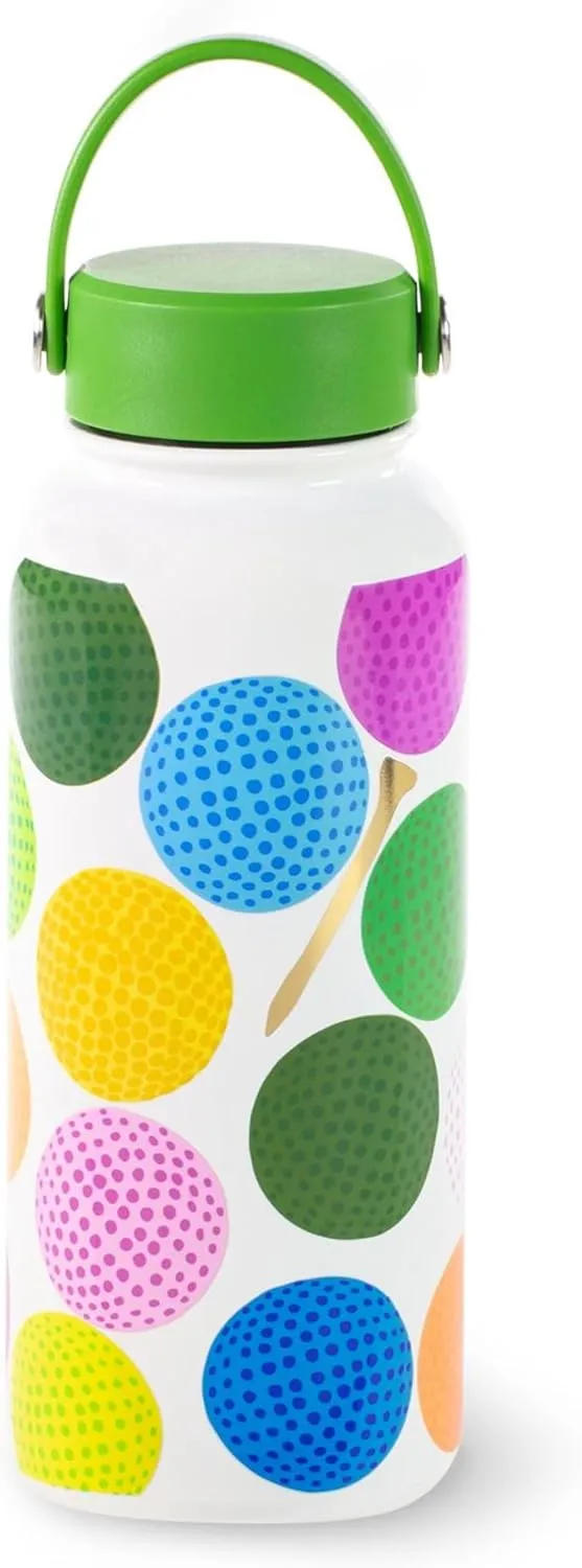 kate spade new york Large Insulated Stainless Steel Water Bottle, 33 Ounce Metal Water Bottle, Double Wall Travel Tumbler with Lid, Mini Golf
