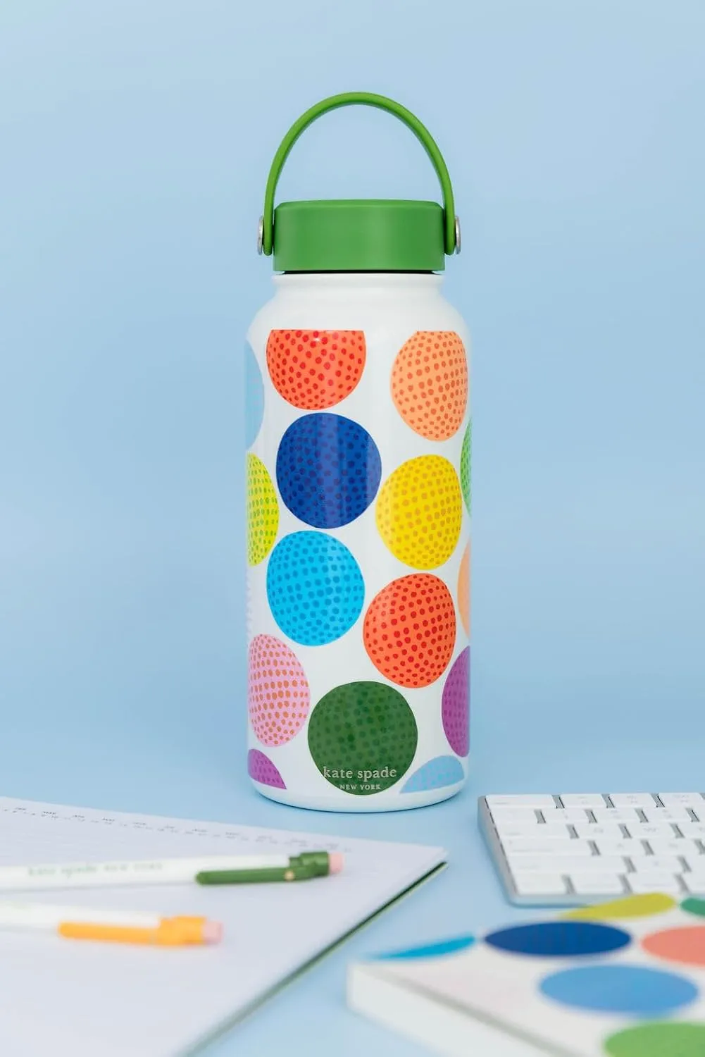 kate spade new york Large Insulated Stainless Steel Water Bottle, 33 Ounce Metal Water Bottle, Double Wall Travel Tumbler with Lid, Mini Golf