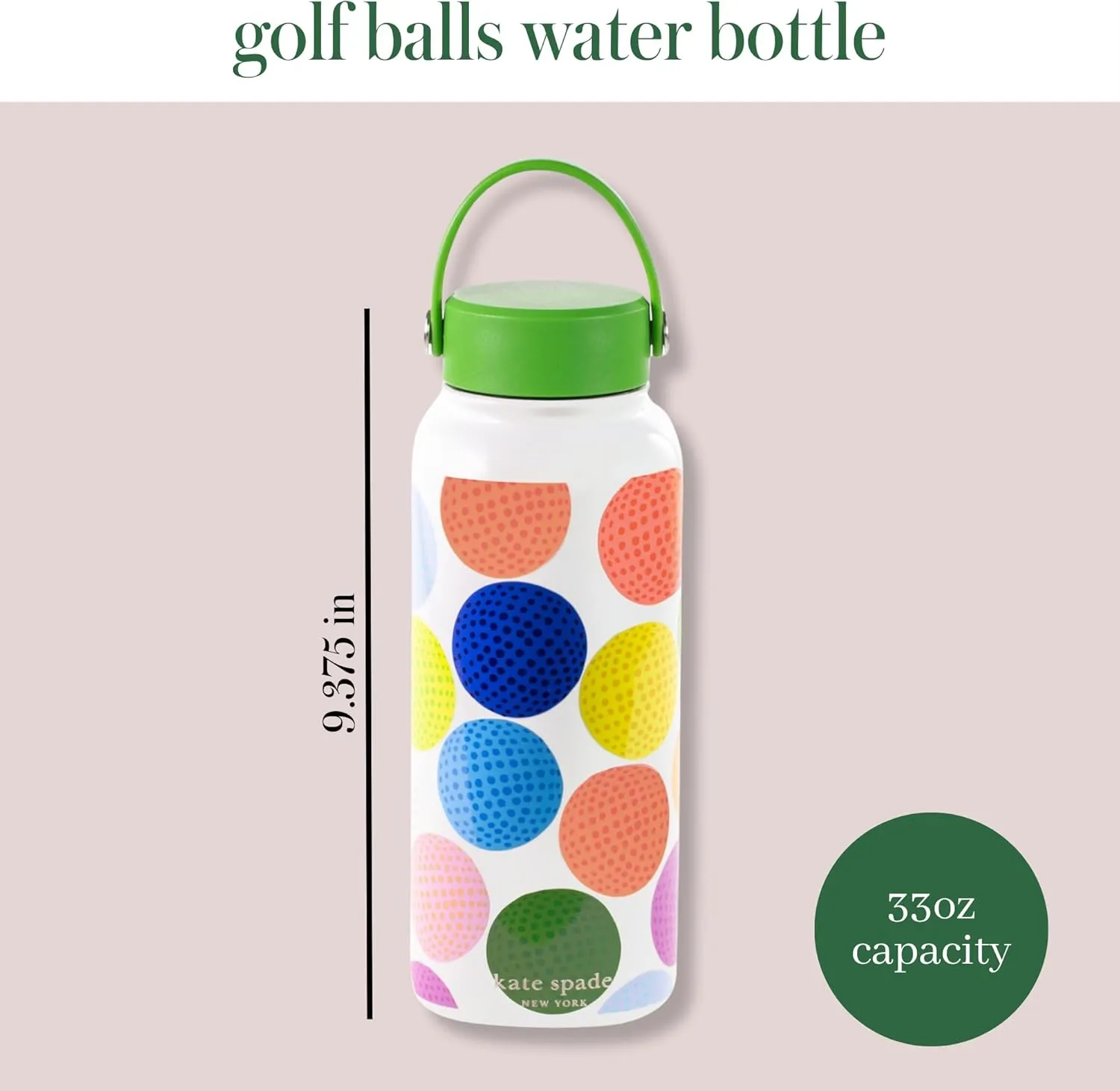 kate spade new york Large Insulated Stainless Steel Water Bottle, 33 Ounce Metal Water Bottle, Double Wall Travel Tumbler with Lid, Mini Golf
