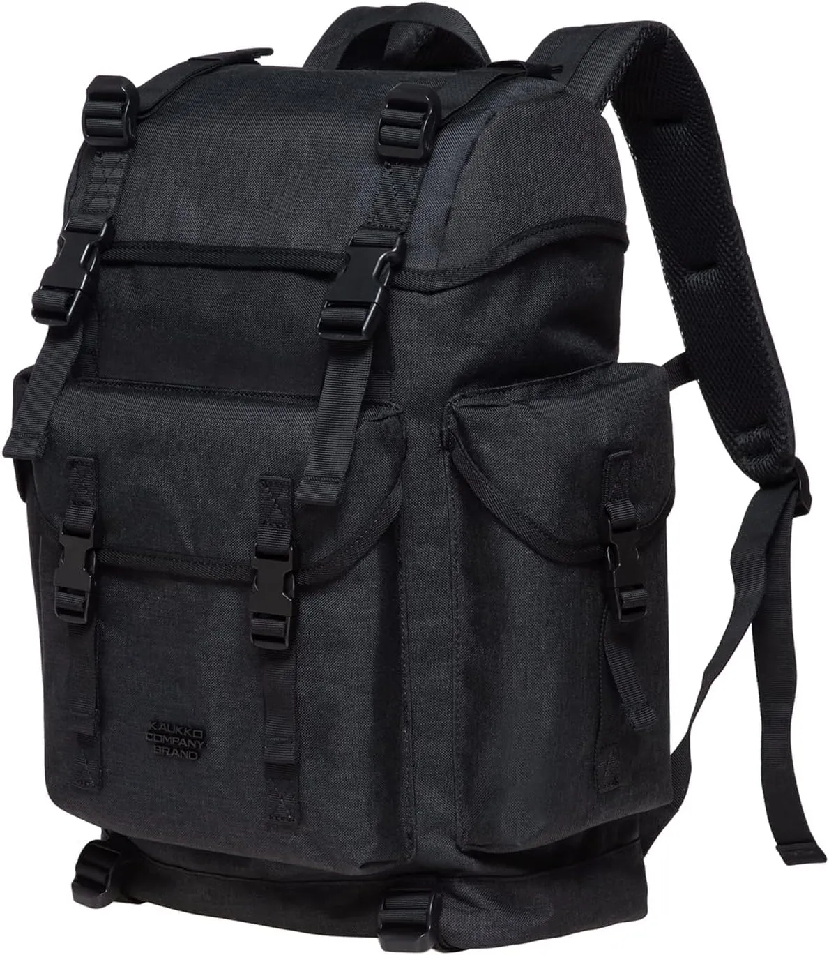 KAUKKO Vintage Casual polyster and Leather Rucksack Backpack(18-LINEN BLACK)