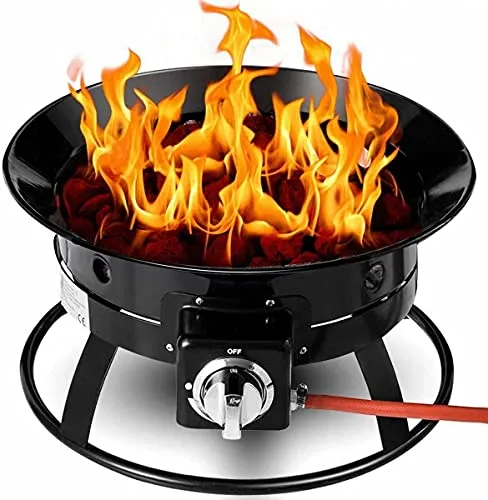 KAV Outdoor Gas Fire Pit Bowl - Portable LPG Patio Heater with Hose, Lava Rocks and Base - Lightweight Clean and Smokeless Campfire Perfect for Garden, Beach or Camping - 48cm (19 INCH)