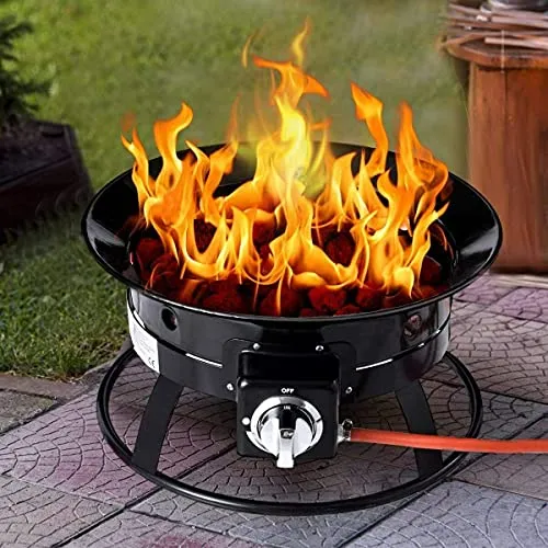 KAV Outdoor Gas Fire Pit Bowl - Portable LPG Patio Heater with Hose, Lava Rocks and Base - Lightweight Clean and Smokeless Campfire Perfect for Garden, Beach or Camping - 48cm (19 INCH)
