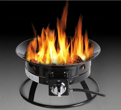 KAV Outdoor Gas Fire Pit Bowl - Portable LPG Patio Heater with Hose, Lava Rocks and Base - Lightweight Clean and Smokeless Campfire Perfect for Garden, Beach or Camping - 48cm (19 INCH)