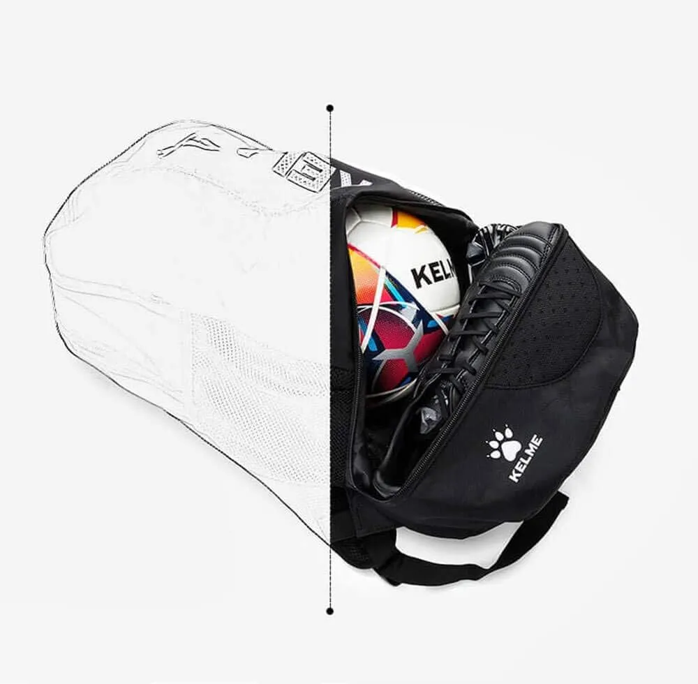 KELME Youth/Adult Soccer Backpack - Unisex Sports Bag - Separate Ball Holder Shoes Compartment Basketball baseball Football (Black/White, Adults)