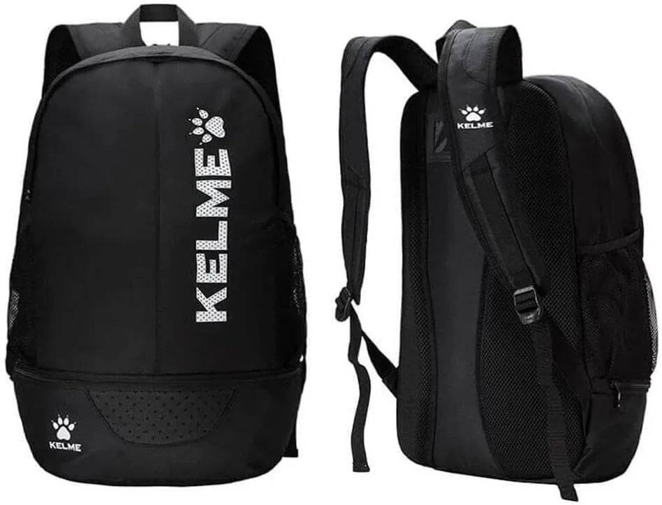 KELME Youth/Adult Soccer Backpack - Unisex Sports Bag - Separate Ball Holder Shoes Compartment Basketball baseball Football (Black/White, Adults)