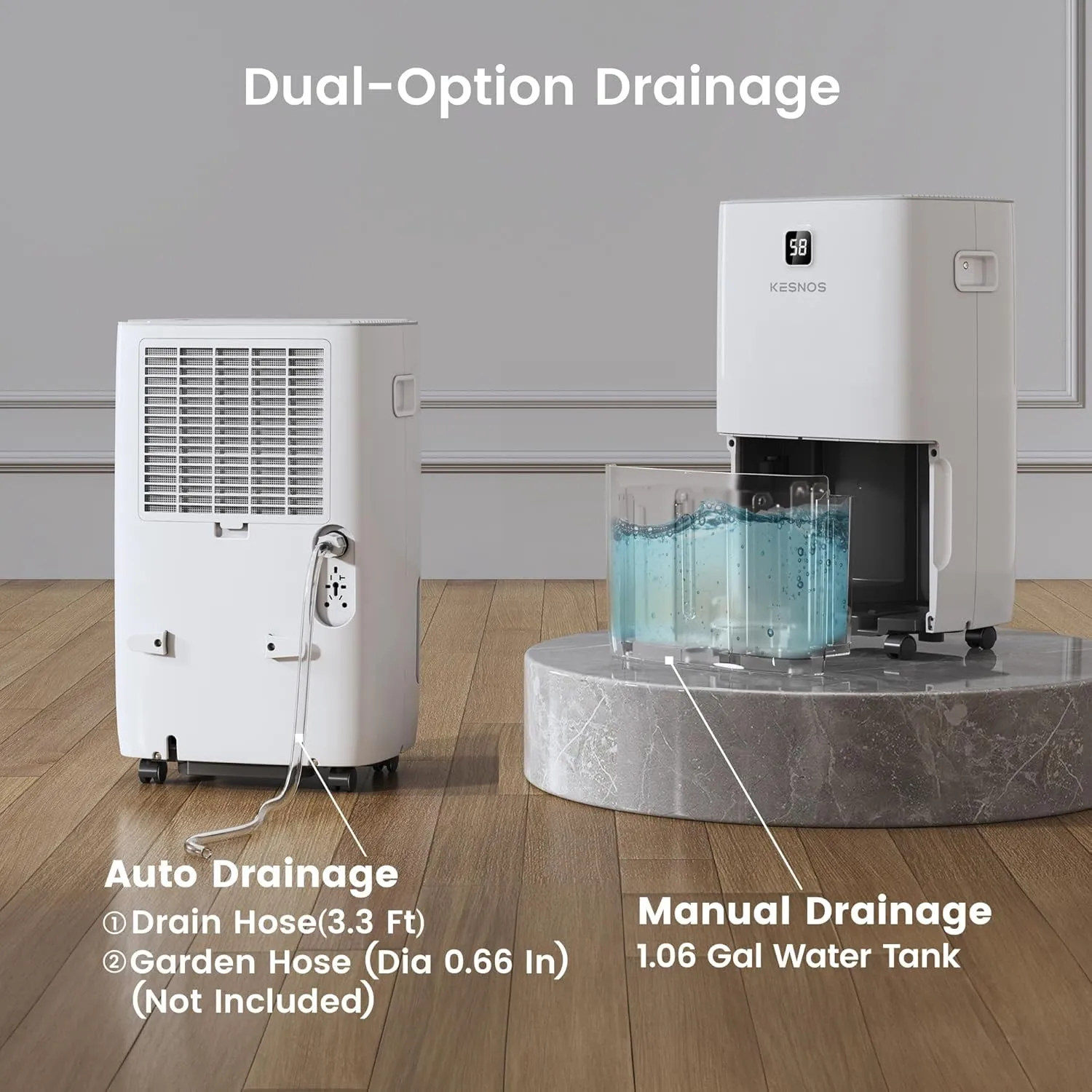 Kesnos 80 Pints Energy Star Dehumidifier for Home & Basement with Drain Hose, Front LED Display and 1.06 Gal Water Tank, Ideal for Spaces up to 5,500 Sq. Ft., Featuring Auto Defrost & Timer Function