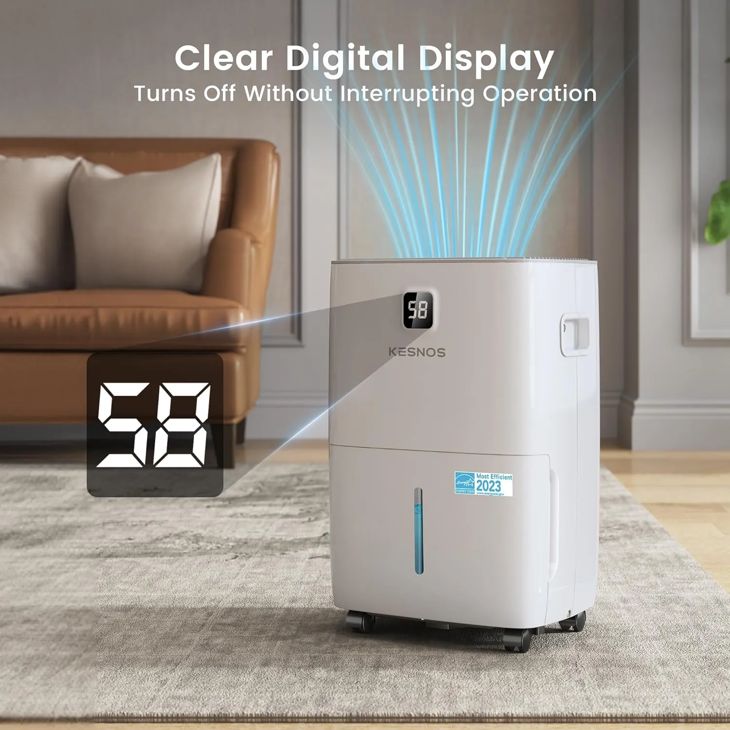 Kesnos 80 Pints Energy Star Dehumidifier for Home & Basement with Drain Hose, Front LED Display and 1.06 Gal Water Tank, Ideal for Spaces up to 5,500 Sq. Ft., Featuring Auto Defrost & Timer Function