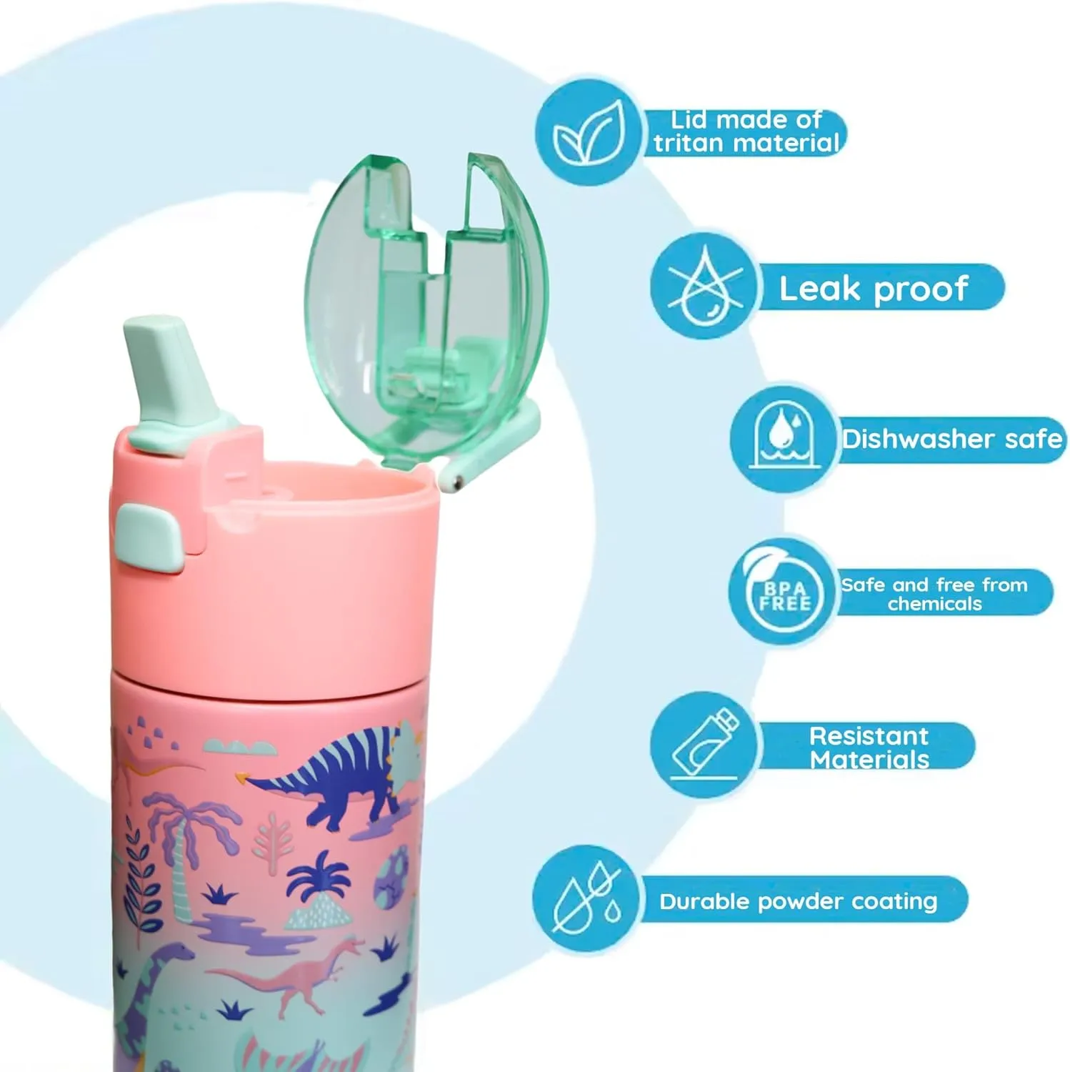 Kids insulated water bottle with straw and snack cup. Double wall stainless steel 14oz (blue and black astronaut)
