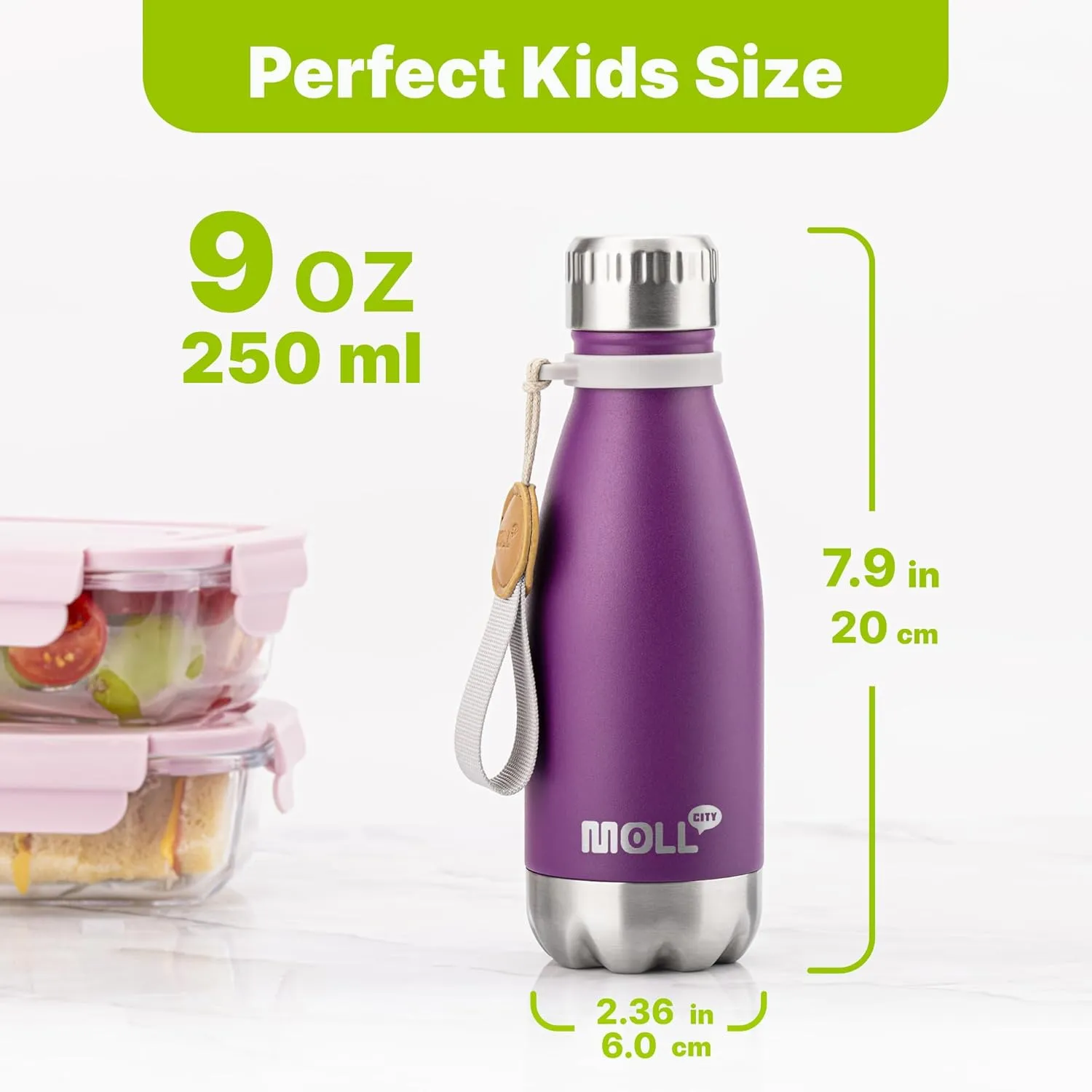 kids Water Bottle-9 oz Stainless Steel Vacuum Insulated Water Bottle for School, Leak Proof Cola Shape Travel Small Water Bottle for Boys (Dark Purple-Black)