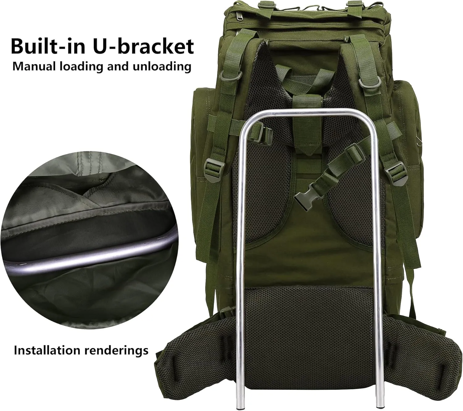 King'sGuard Internal Frame Hiking Backpack 65L Backpacking Backpack with Rain Cover Waterproof Camping Rucksack for Men and Women (Army Green)