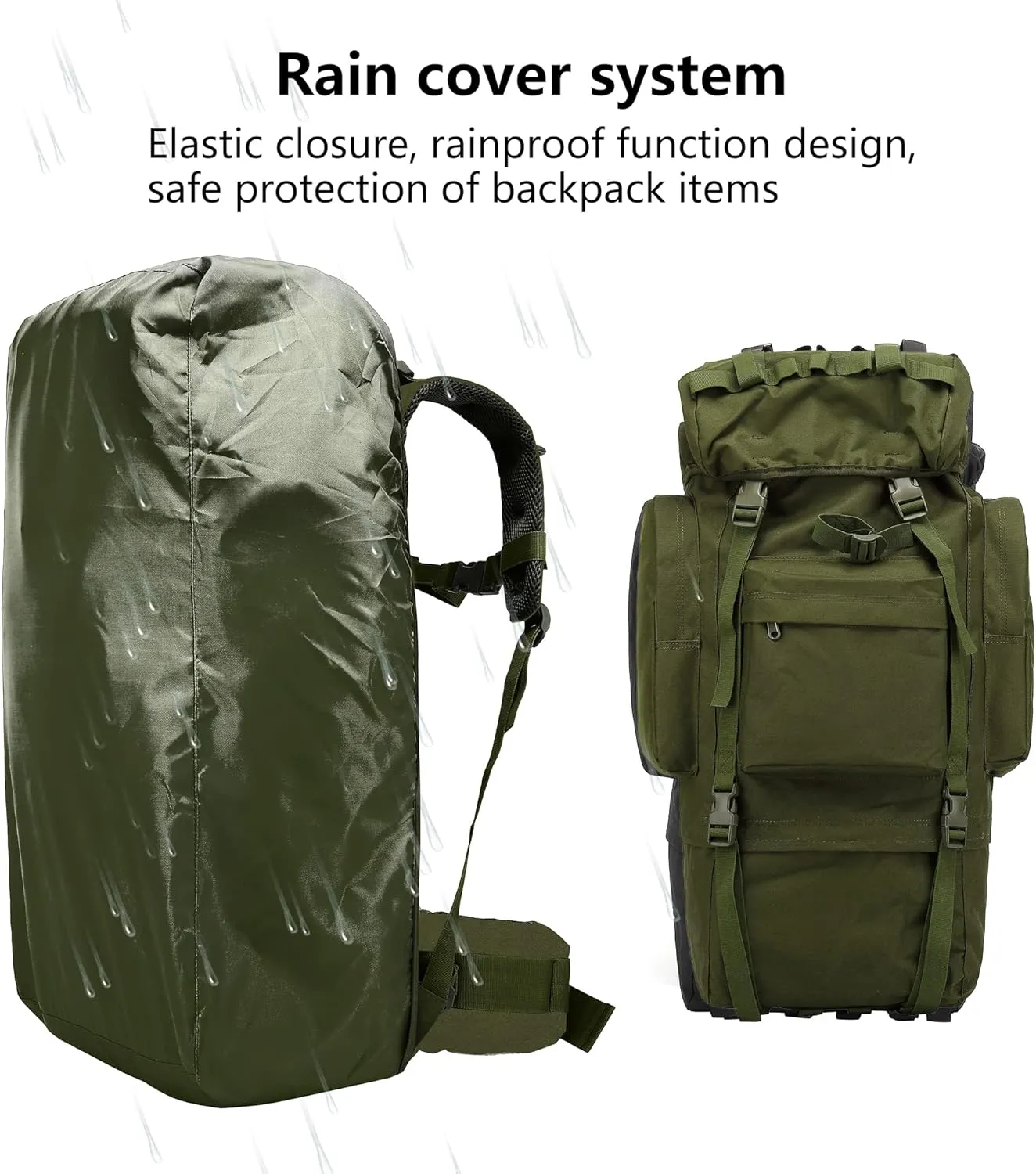King'sGuard Internal Frame Hiking Backpack 65L Backpacking Backpack with Rain Cover Waterproof Camping Rucksack for Men and Women (Army Green)