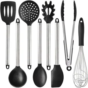 Kitchen Utensils,Silicone Cooking Utensils Set, Non-Stick Kitchen Tools with Kitchenware Bucket, Stainless Steel Handle, Heat Resistan Cookware Sets