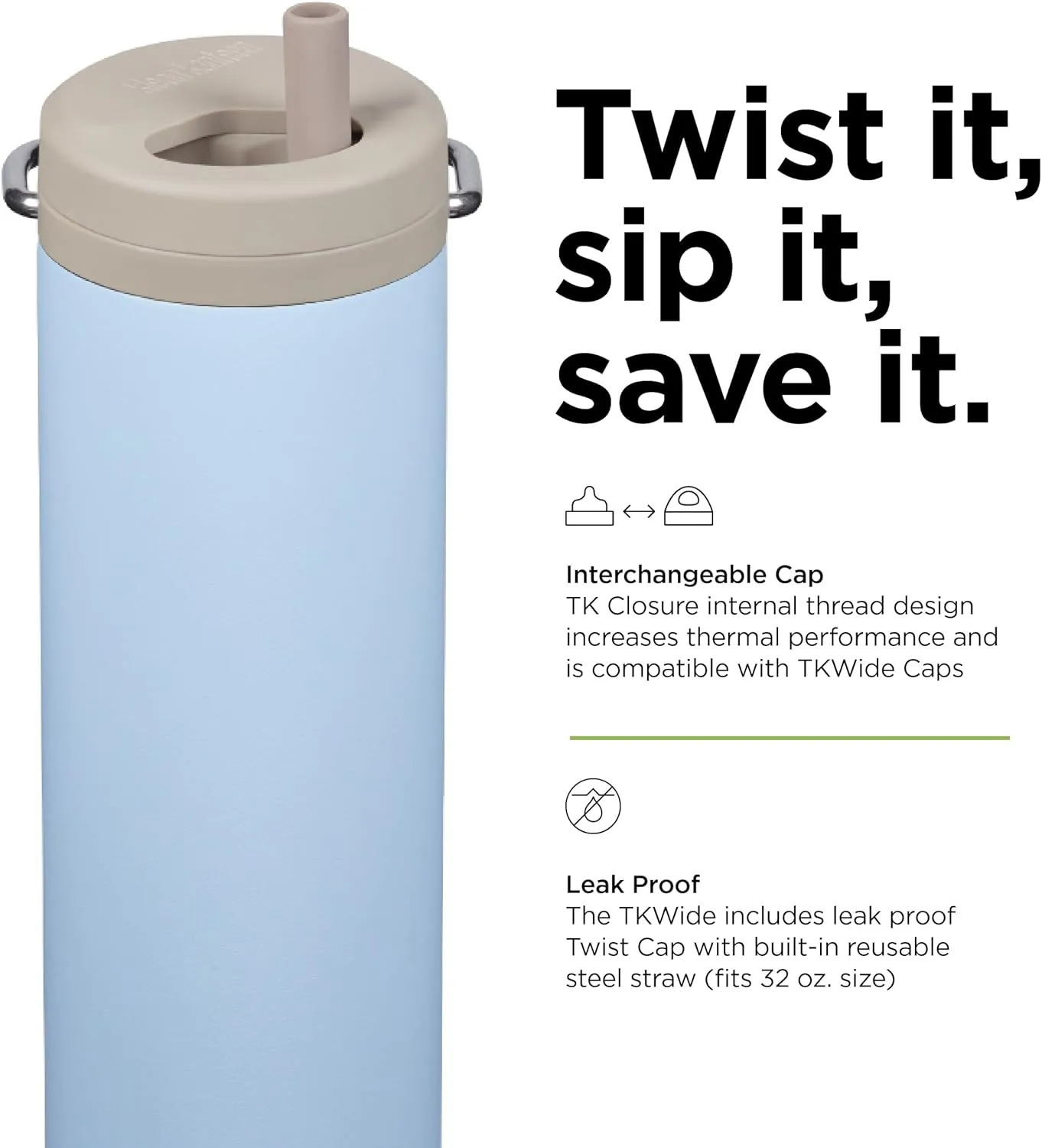 Klean Kanteen 20oz TKWide Insulated Water Bottle with Twist Cap - Clear Sky