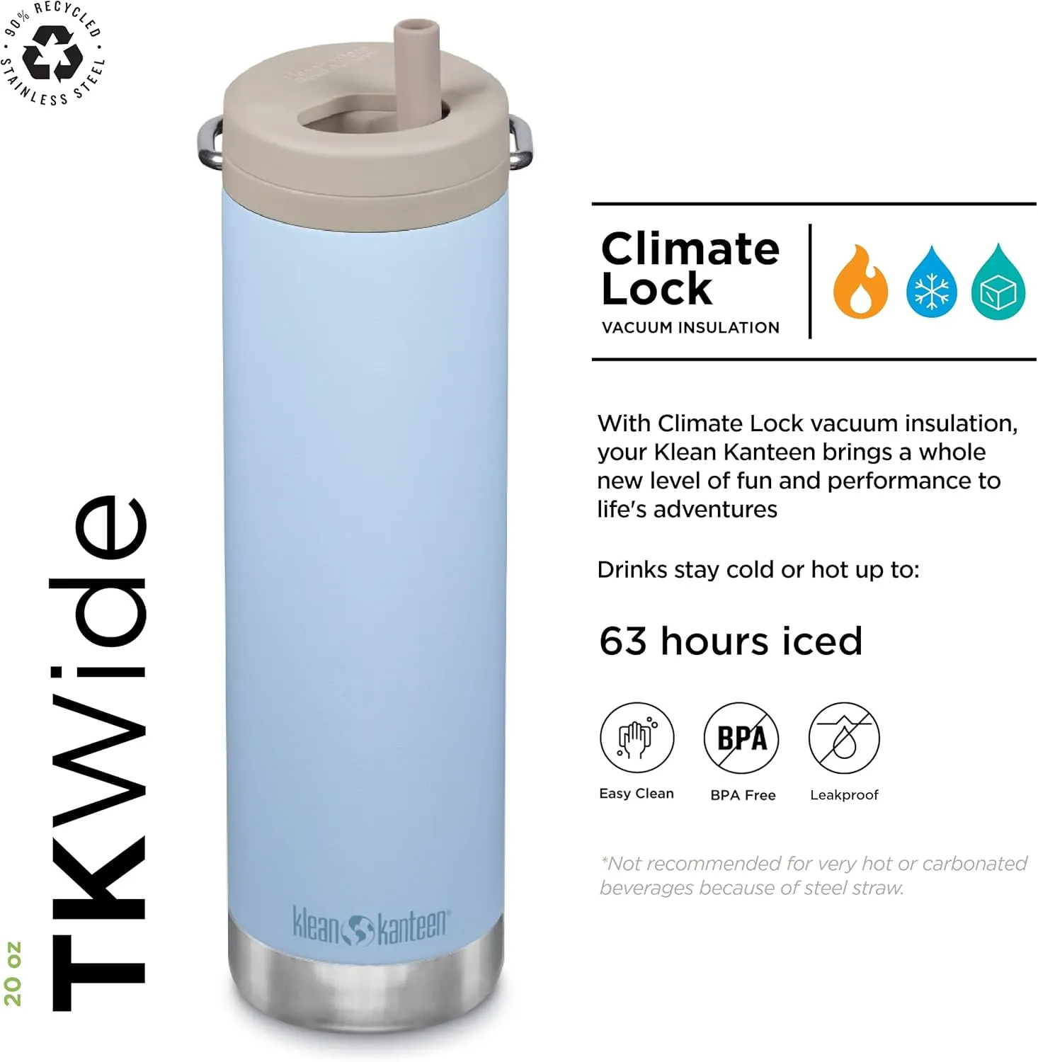 Klean Kanteen 20oz TKWide Insulated Water Bottle with Twist Cap - Clear Sky