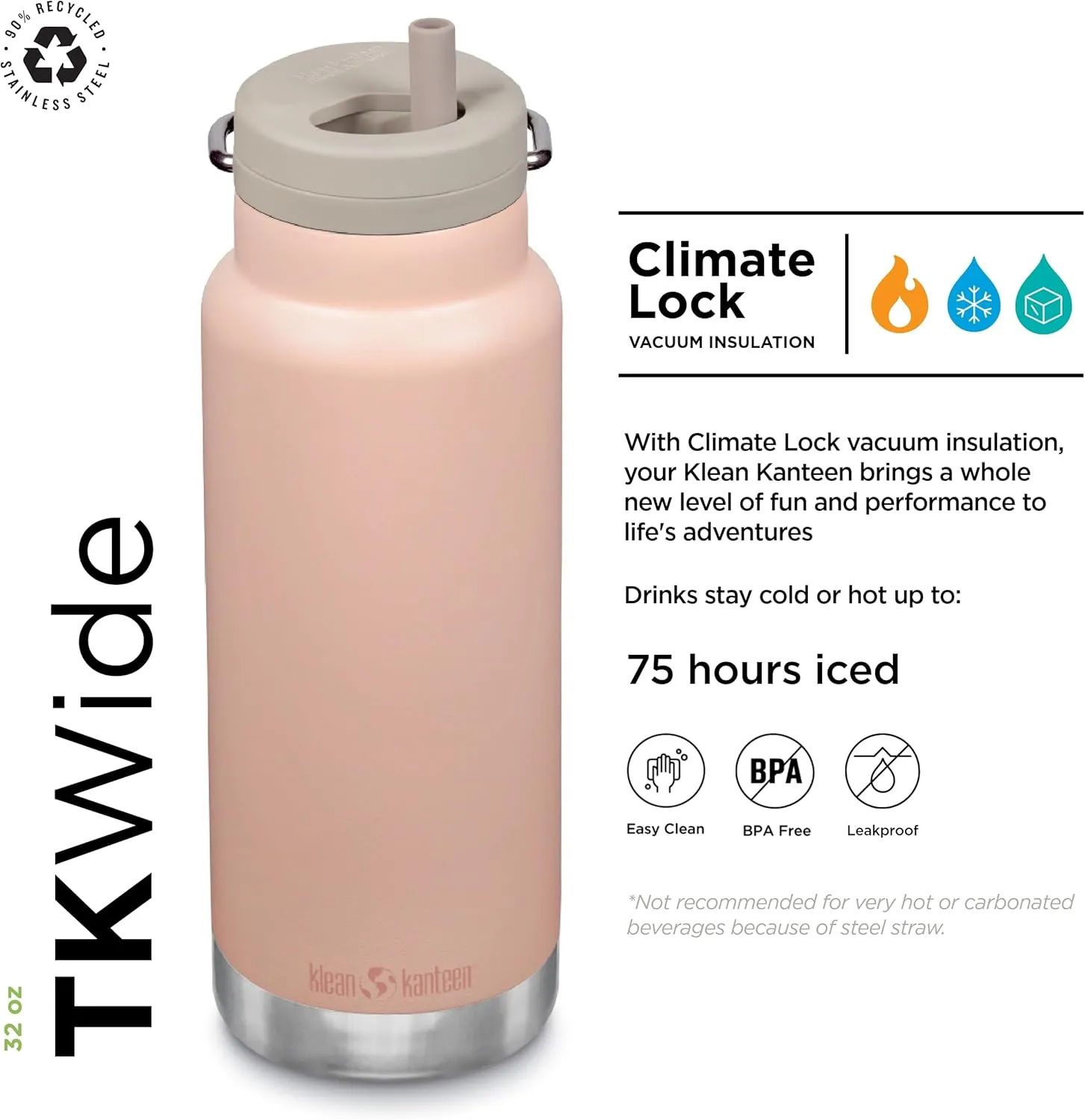 Klean Kanteen 32oz TKWide Insulated Water Bottle with Twist Cap - Peach Parfait