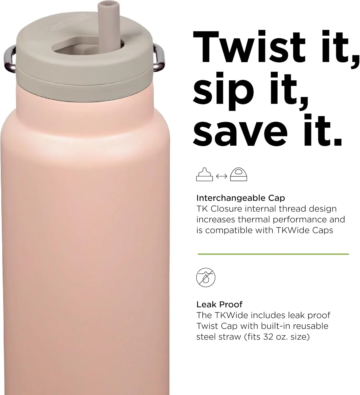 Klean Kanteen 32oz TKWide Insulated Water Bottle with Twist Cap - Peach Parfait