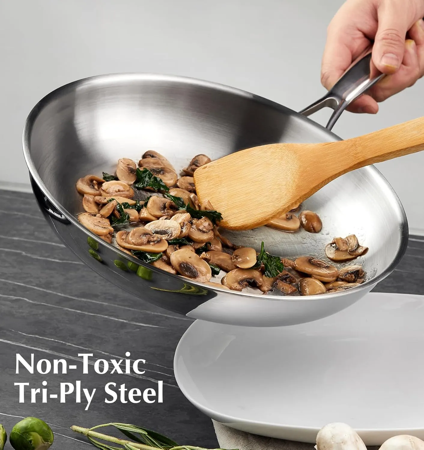 KOCH SYSTEME CS Tri-Ply Stainless Steel Pan 10 Inch, Induction Stainless Steel Frying Pan with Stay-Cool Handle, Dishwasher and Oven Safe, Non-Toxic Staninless Steel Skillet, Fast & Even Heat