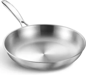 KOCH SYSTEME CS Tri-Ply Stainless Steel Pan 10 Inch, Induction Stainless Steel Frying Pan with Stay-Cool Handle, Dishwasher and Oven Safe, Non-Toxic Staninless Steel Skillet, Fast & Even Heat