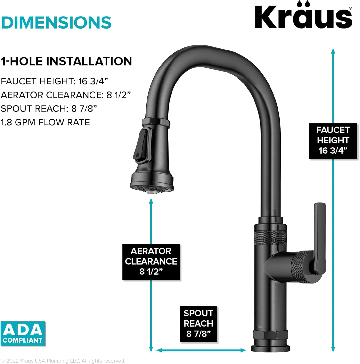 KRAUS Allyn Industrial Pull-Down Single Handle Kitchen Faucet in Spot-Free Black Stainless Steel, KPF-4102SFSB