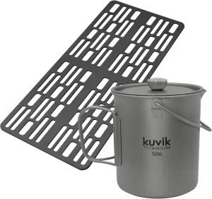 Kuvik Titanium Camping Grill & 750ml (25.4 oz) Titanium French Press Bundle
