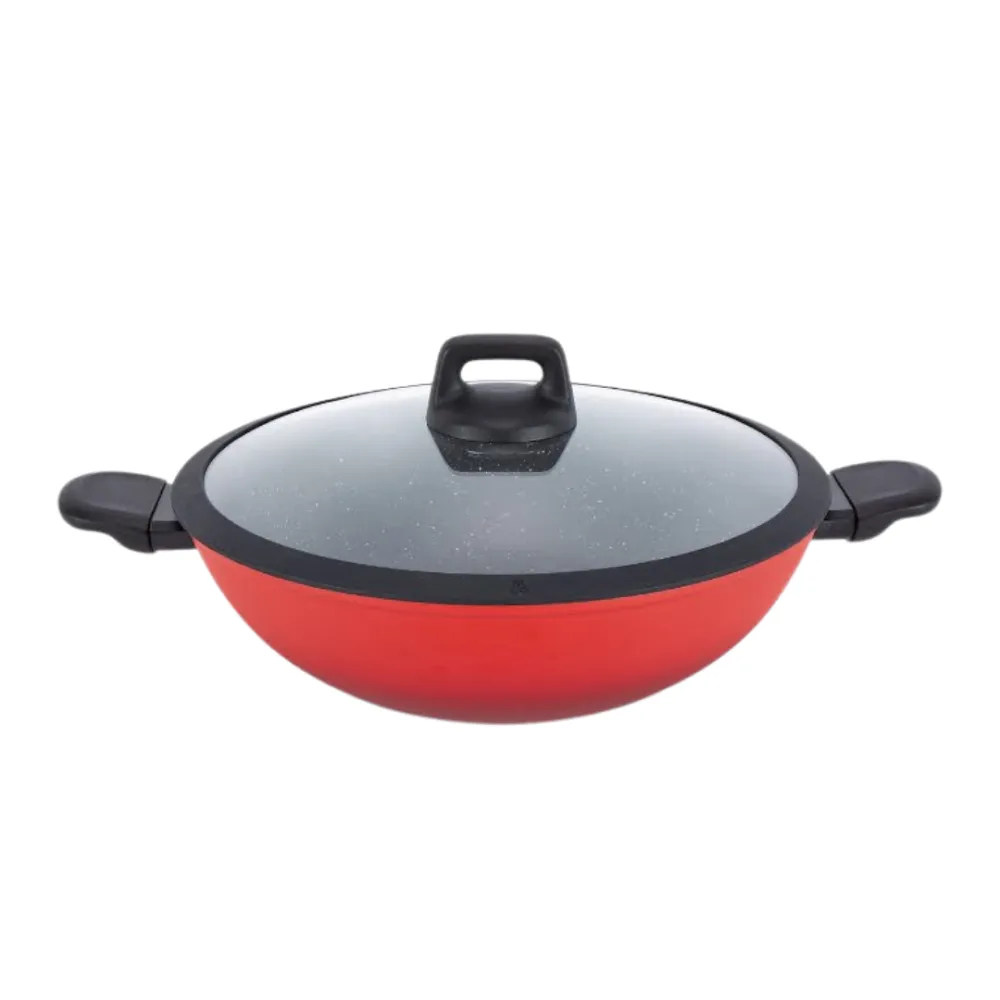 La gourmet Shogun Murano 32cm Non-stick Wok with Silicone Rim Glass Lid (Induction)