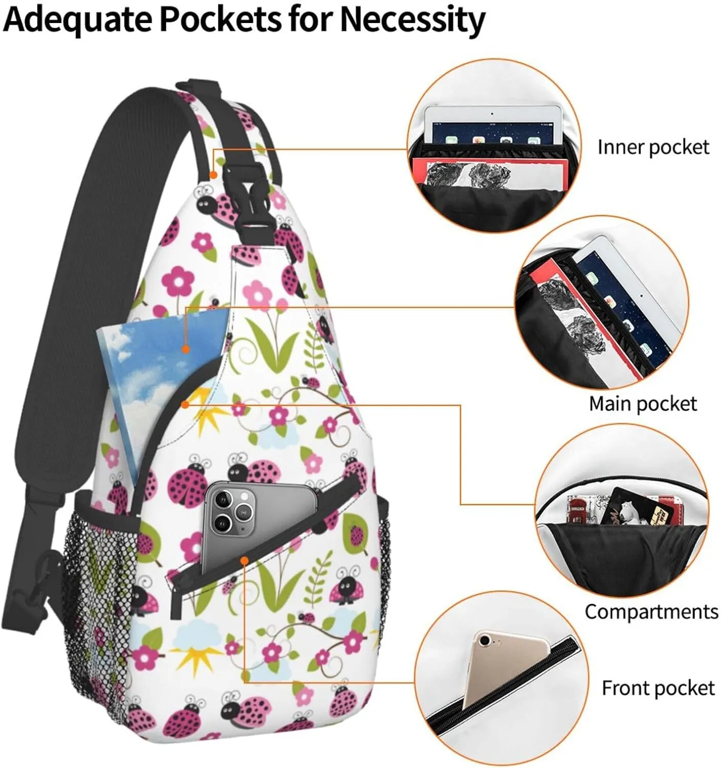 Ladybug Shoulder Bag Ladybird Sling Backpack Daypack Casual Backpack Hiking Bag Cute Backpack Bag