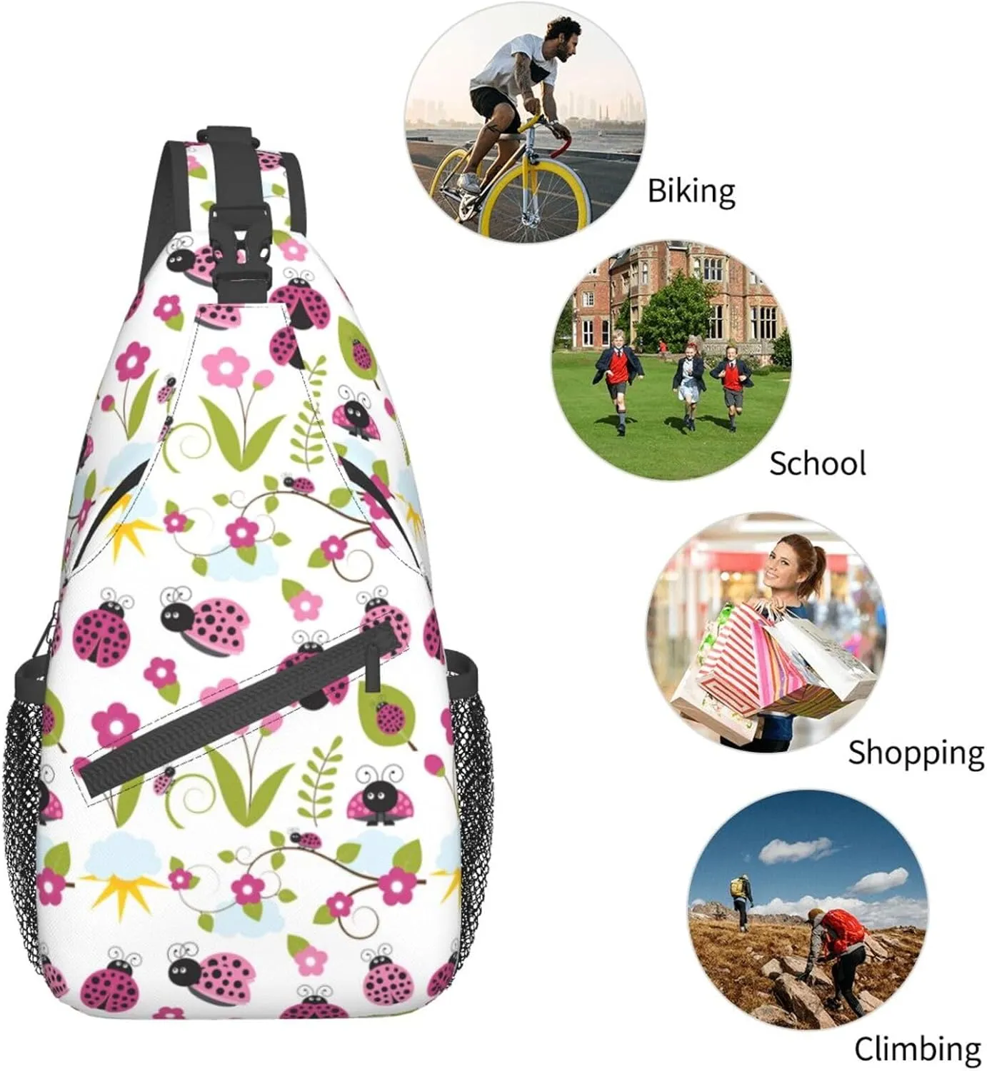 Ladybug Shoulder Bag Ladybird Sling Backpack Daypack Casual Backpack Hiking Bag Cute Backpack Bag