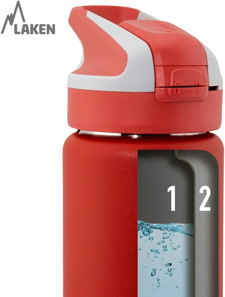 Laken Summit Stainless Steel Insulated Water Bottle with Sport Straw Cap and Lock, Leakproof, 25oz, Blue
