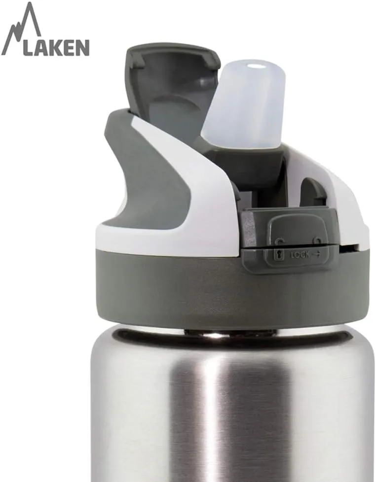Laken Summit Stainless Steel Insulated Water Bottle with Sport Straw Cap and Lock, Leakproof, 25oz, Blue