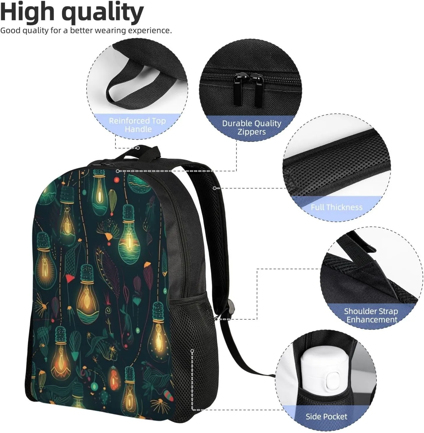 Laptop Backpack for Women Men Carry-on Backpack Lit Lights Daypack Lightweight Travel Shoulder Bags