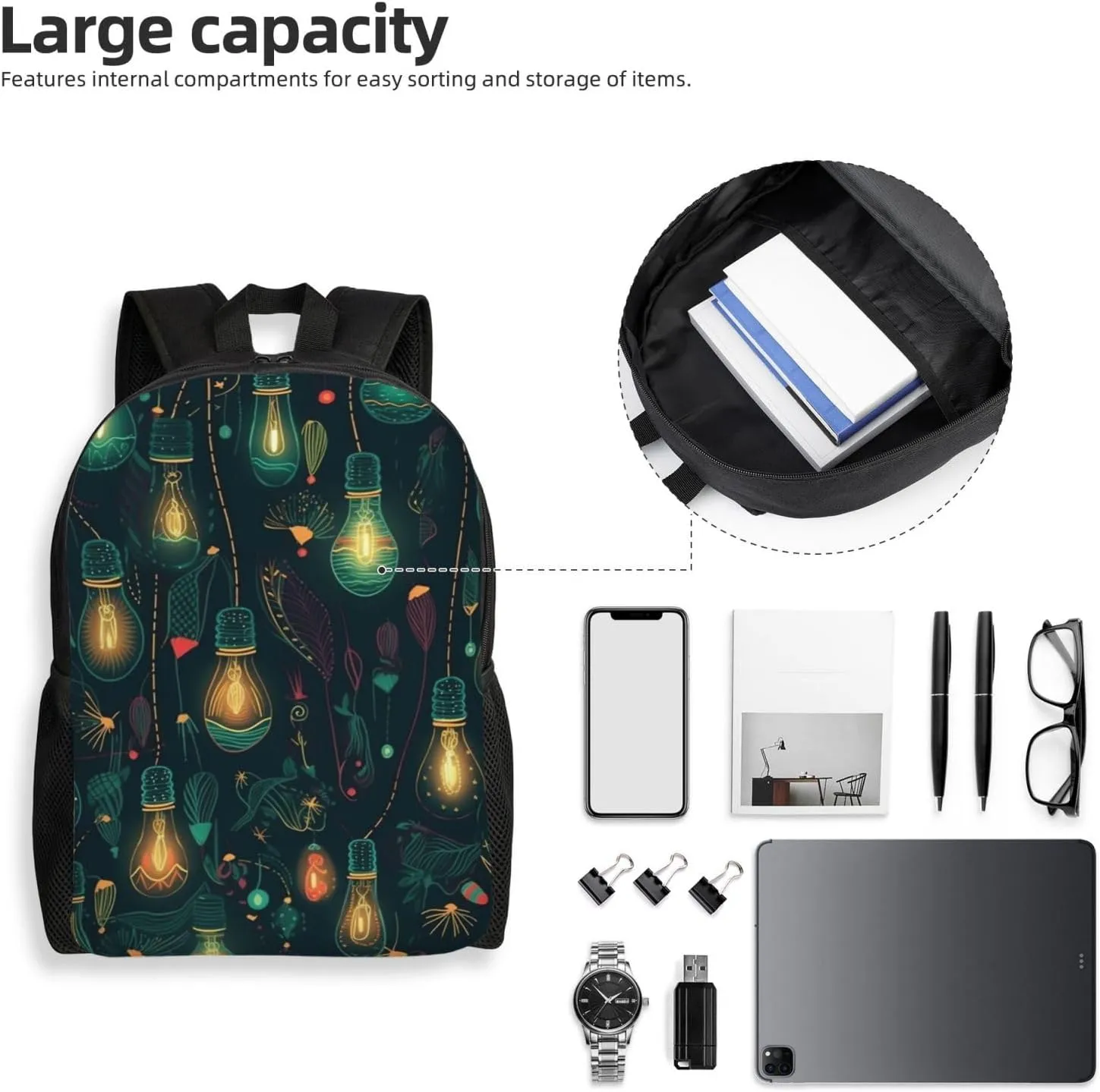Laptop Backpack for Women Men Carry-on Backpack Lit Lights Daypack Lightweight Travel Shoulder Bags