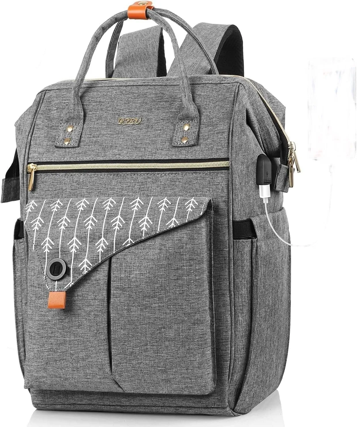 Laptop Backpack for Women, Travel School Backpack With USB Charging Port, Water Resistant Computer Bag Work Purse, Casual Daypack for Girls, Teacher Nurse Backpack, Gift for Women