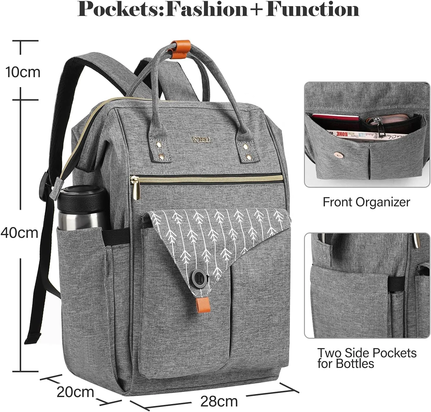 Laptop Backpack for Women, Travel School Backpack With USB Charging Port, Water Resistant Computer Bag Work Purse, Casual Daypack for Girls, Teacher Nurse Backpack, Gift for Women