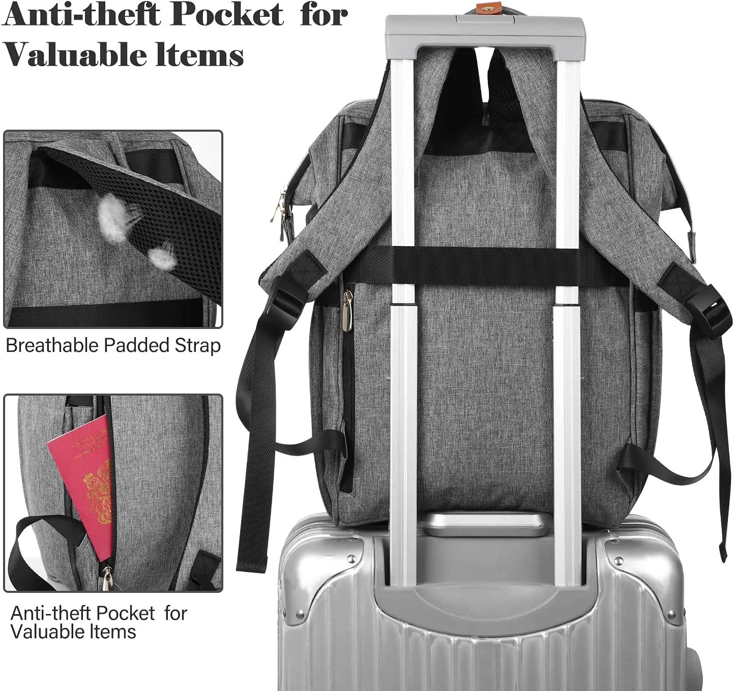Laptop Backpack for Women, Travel School Backpack With USB Charging Port, Water Resistant Computer Bag Work Purse, Casual Daypack for Girls, Teacher Nurse Backpack, Gift for Women