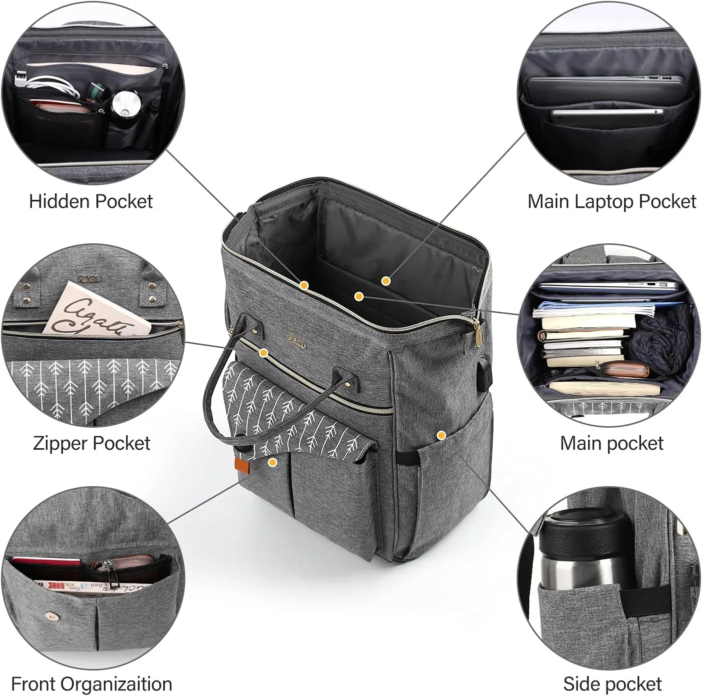 Laptop Backpack for Women, Travel School Backpack With USB Charging Port, Water Resistant Computer Bag Work Purse, Casual Daypack for Girls, Teacher Nurse Backpack, Gift for Women
