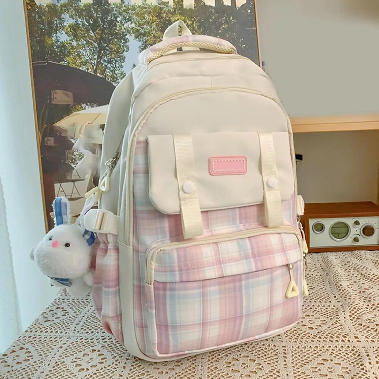 Large Capacity Backpack Casual Daypacks Student School Backpack Aesthetic Backpack Travel Bag for Teens Girls, Pk, as the pic show
