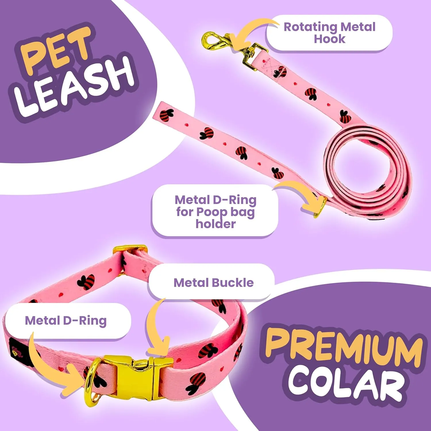 Large Dog Harness Set – No Pull Step-in Harness, Leash, Adjustable Collar & Poop Bag Holder – Soft Matching Set for Dogs 24–60 lbs – Pink with Premium Accessories