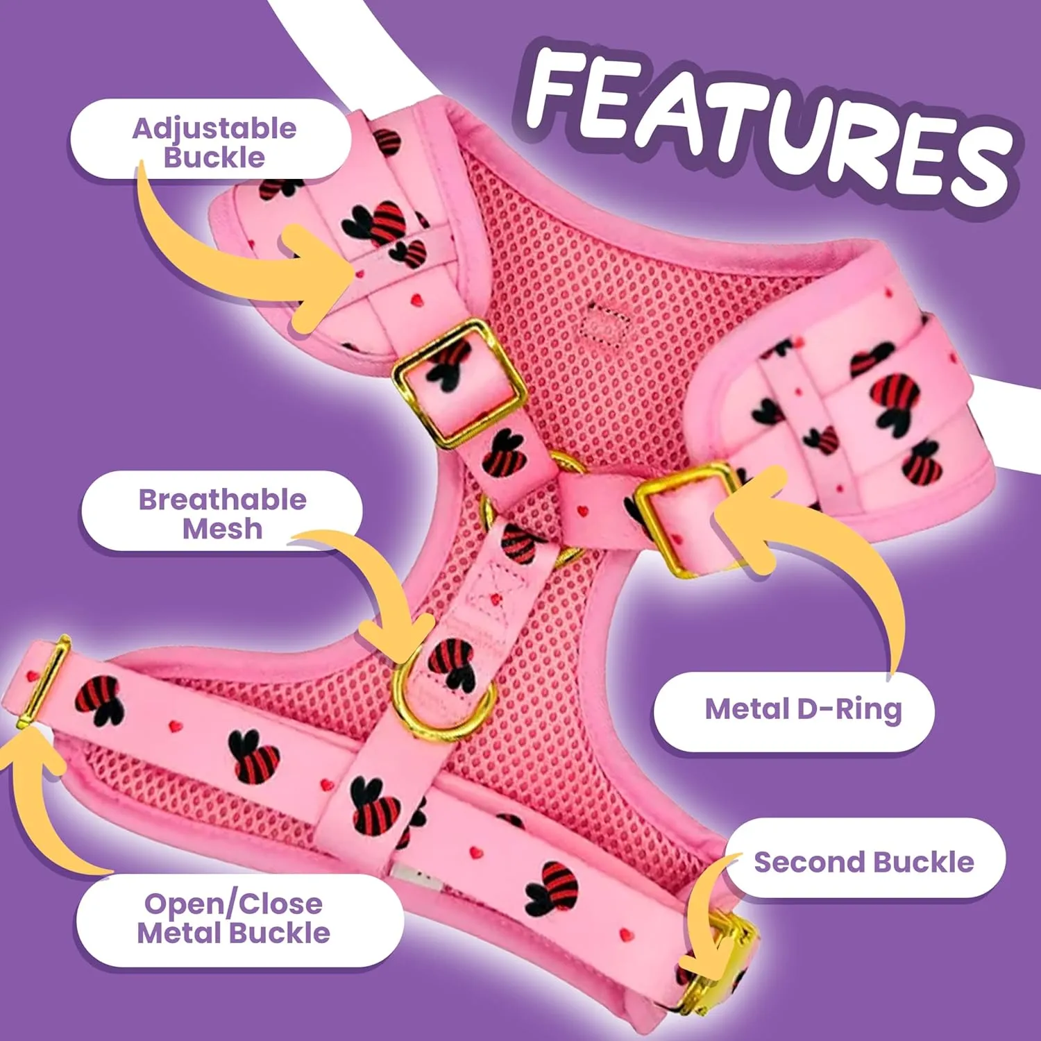 Large Dog Harness Set – No Pull Step-in Harness, Leash, Adjustable Collar & Poop Bag Holder – Soft Matching Set for Dogs 24–60 lbs – Pink with Premium Accessories