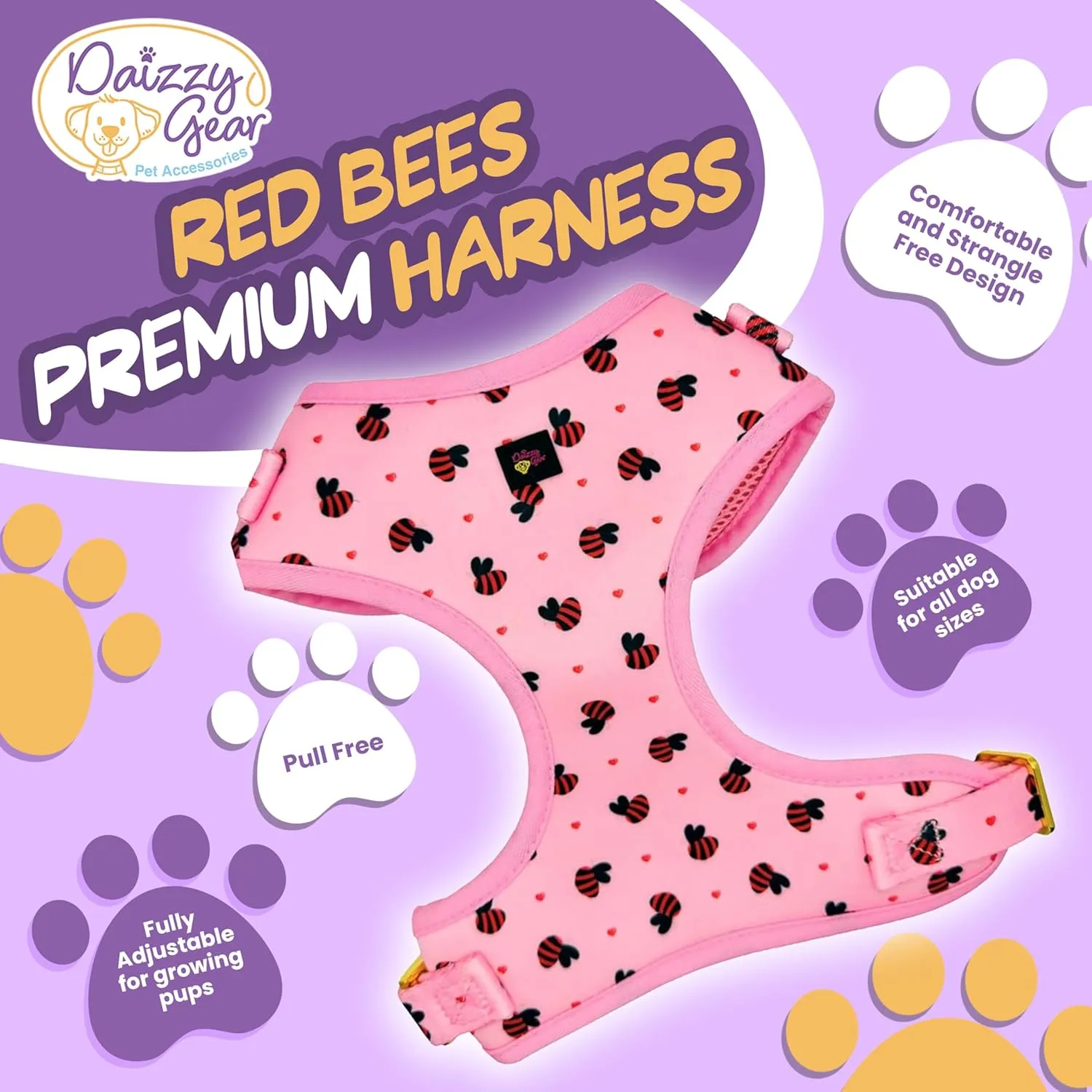 Large Dog Harness Set – No Pull Step-in Harness, Leash, Adjustable Collar & Poop Bag Holder – Soft Matching Set for Dogs 24–60 lbs – Pink with Premium Accessories